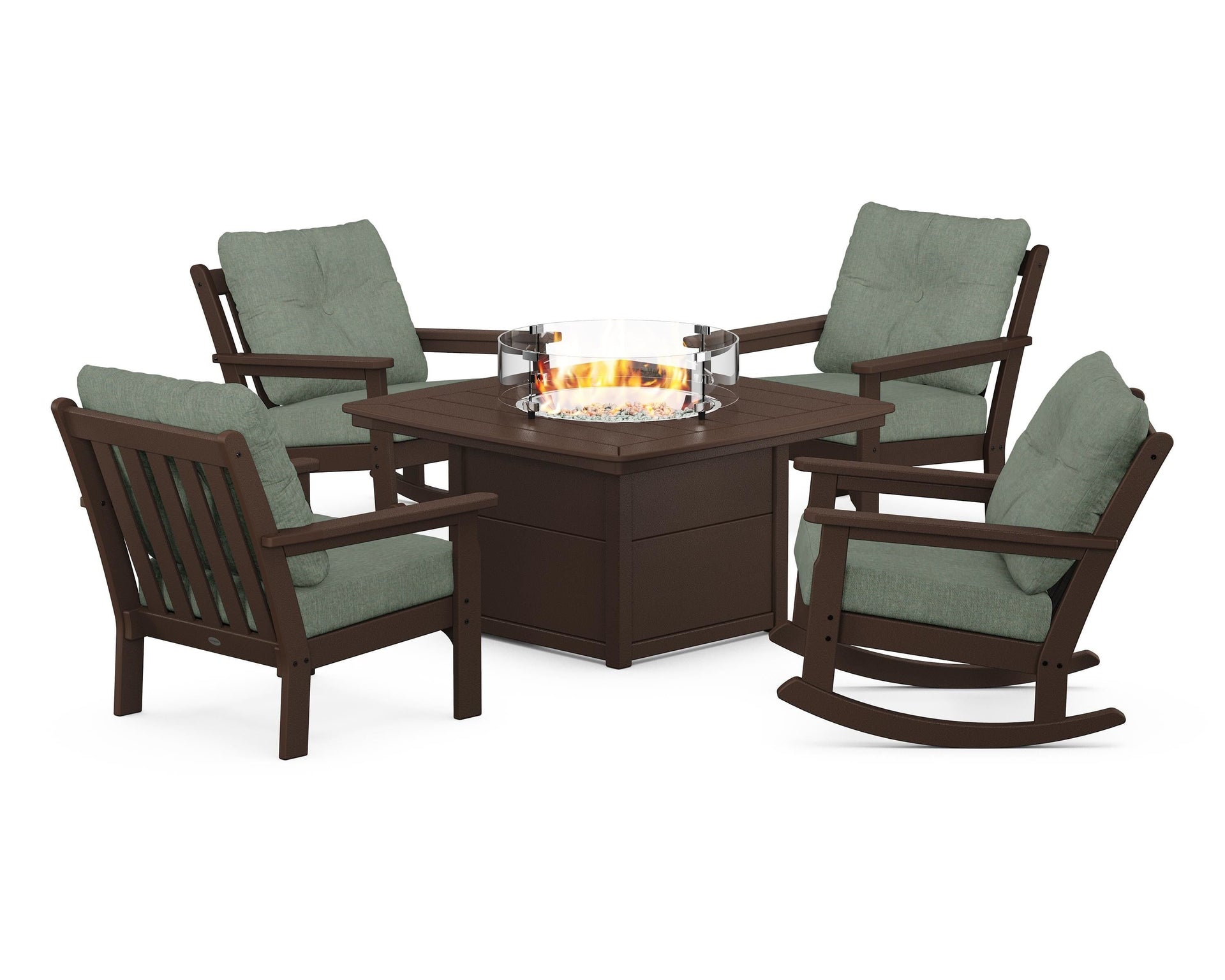 Vineyard 5-Piece Deep Seating Rocking Chair Conversation Set with Fire Pit Table