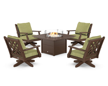Wovendale 5-Piece Deep Seating Swivel Conversation Set with Fire Pit Table