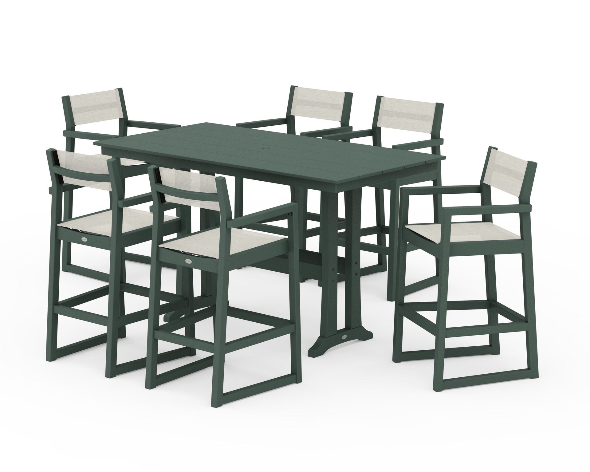 EDGE Sling Arm Chair 7-Piece Farmhouse Bar Set with Trestle Legs