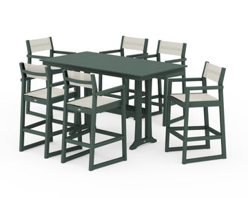 EDGE Sling Arm Chair 7-Piece Farmhouse Bar Set with Trestle Legs