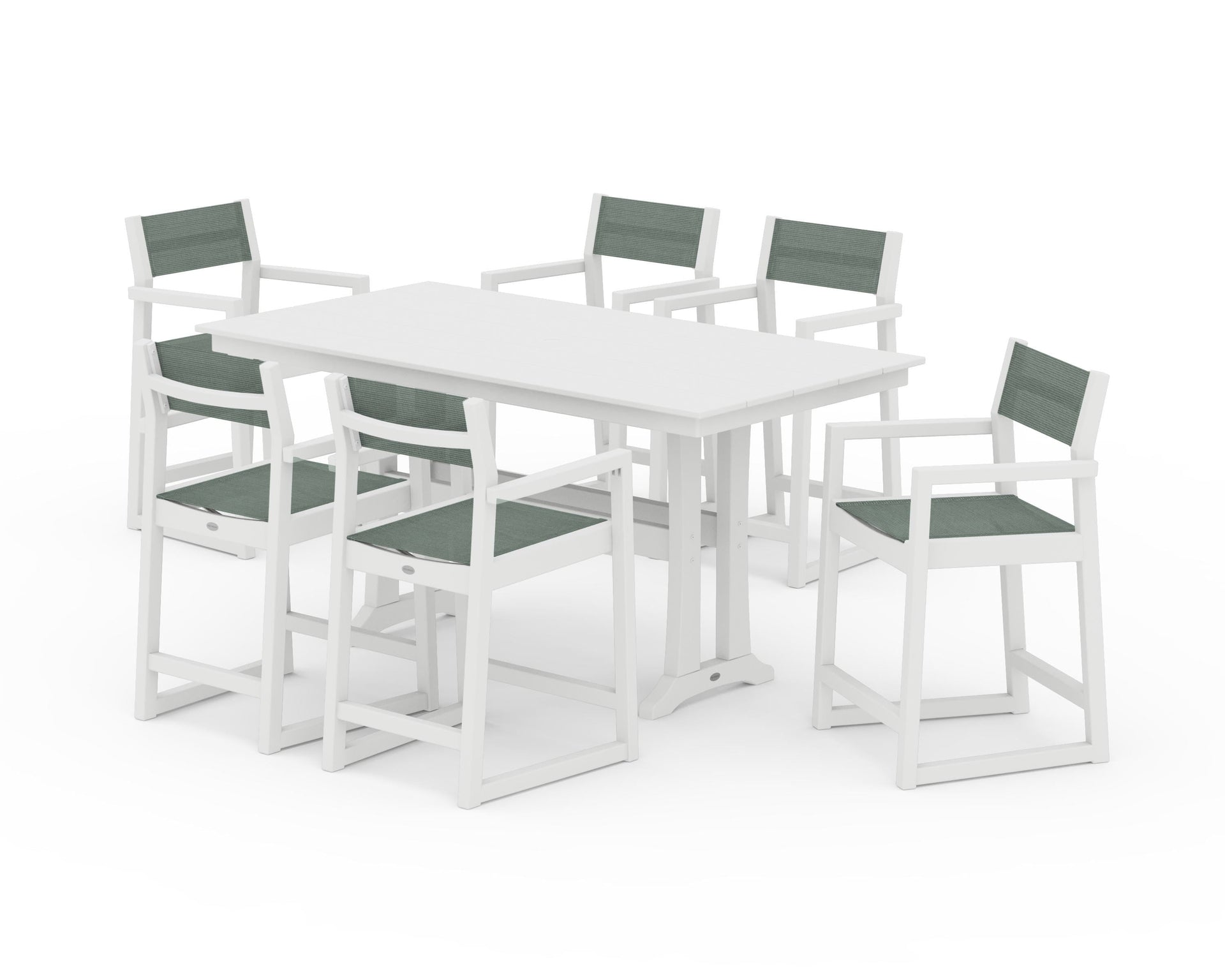 EDGE Sling Arm Chair 7-Piece Farmhouse Counter Set with Trestle Legs
