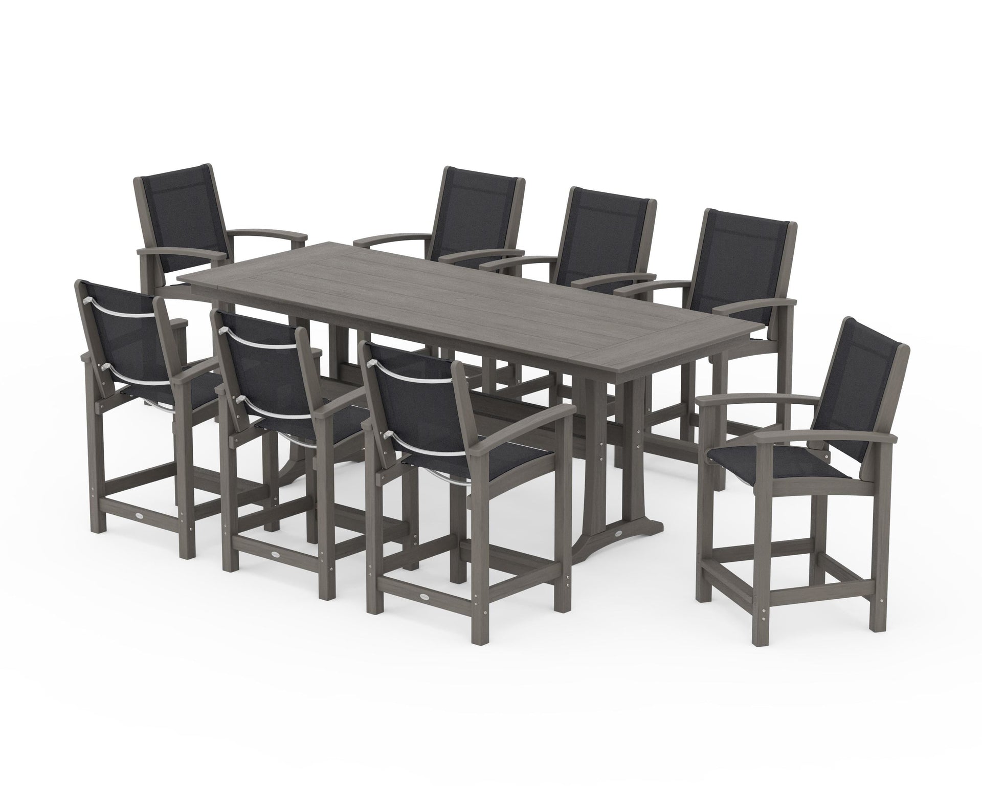 Coastal 9-Piece Farmhouse Counter Set with Trestle Legs