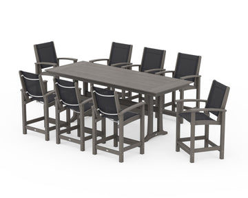 Coastal 9-Piece Farmhouse Counter Set with Trestle Legs