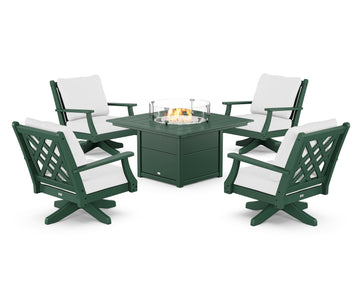 Wovendale 5-Piece Deep Seating Swivel Conversation Set with Fire Pit Table