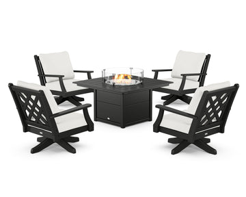 Wovendale 5-Piece Deep Seating Swivel Conversation Set with Fire Pit Table