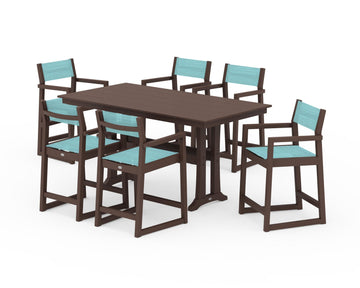 EDGE Sling Arm Chair 7-Piece Farmhouse Counter Set with Trestle Legs