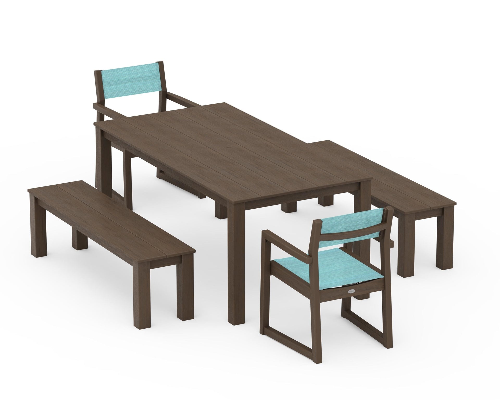 EDGE Sling Arm Chair 5-Piece Parsons Dining Set with Benches