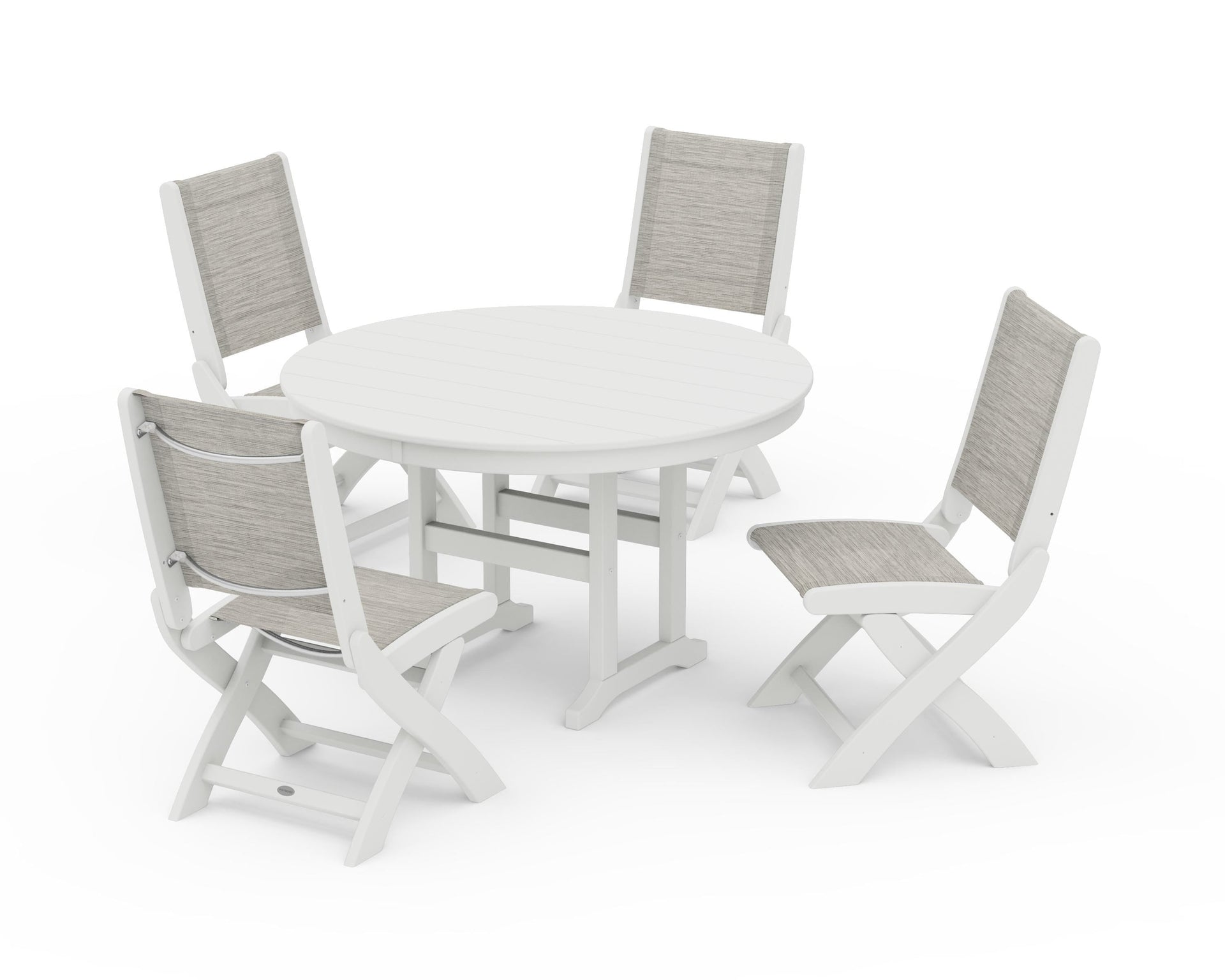 Coastal Folding Side Chair 5-Piece Round Dining Set