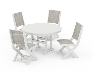 Coastal Folding Side Chair 5-Piece Round Dining Set