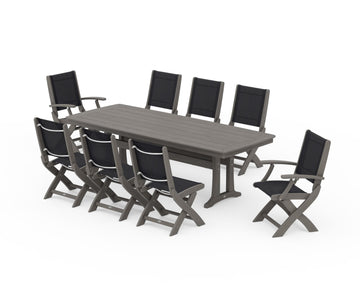 Coastal Folding 9-Piece Dining Set with Trestle Legs