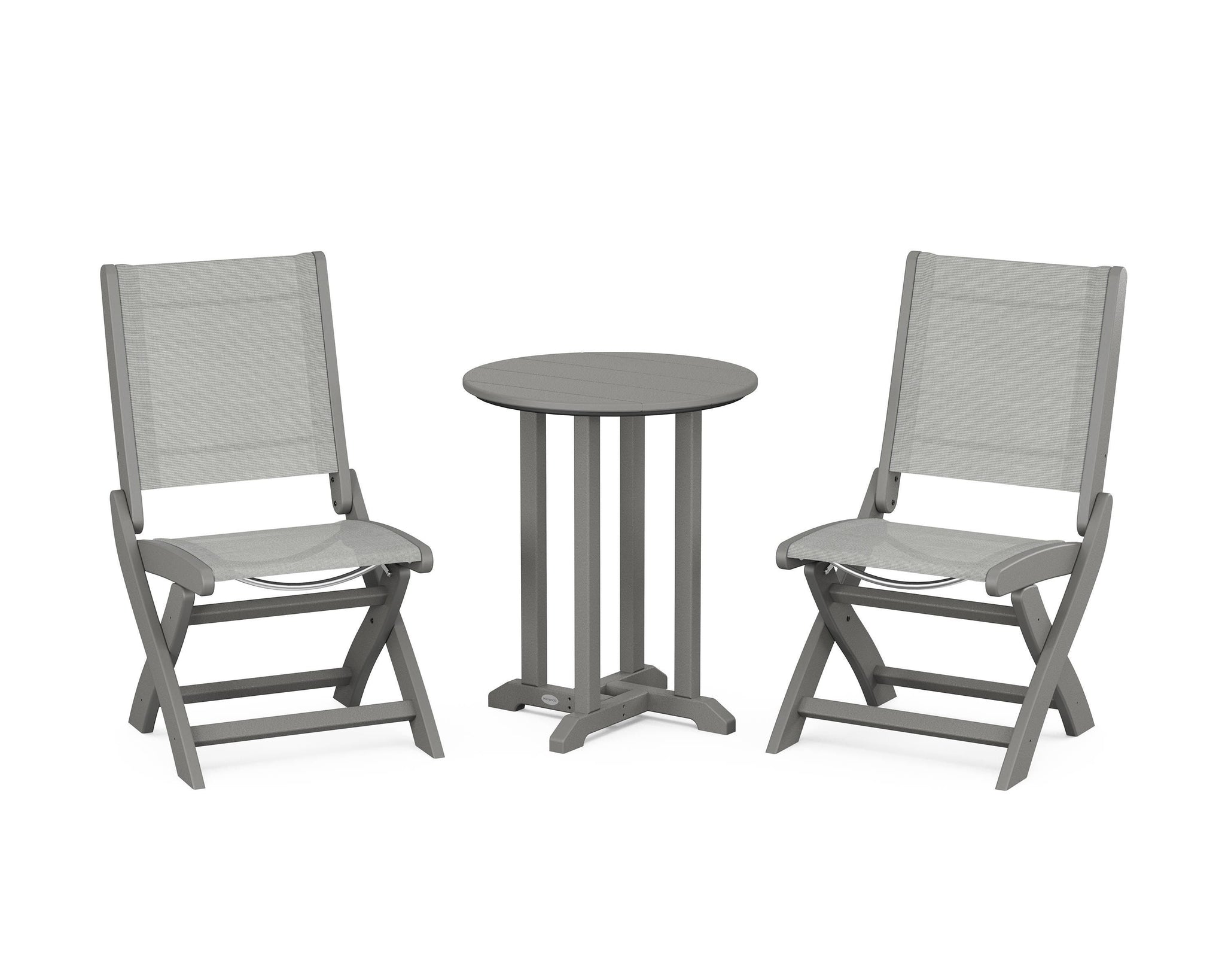Coastal Folding Side Chair 3-Piece Round Bistro Dining Set