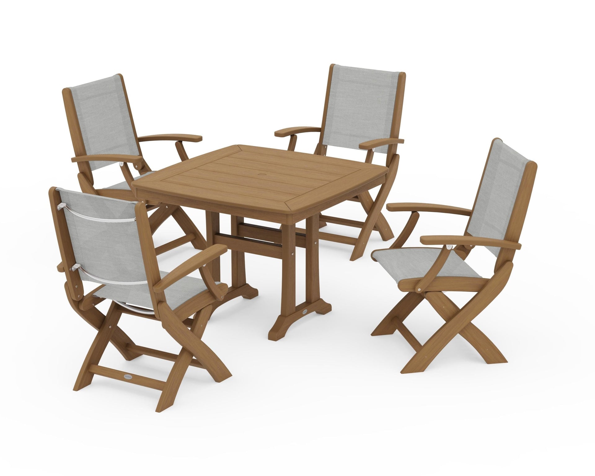 Coastal Folding Chair 5-Piece Dining Set with Trestle Legs
