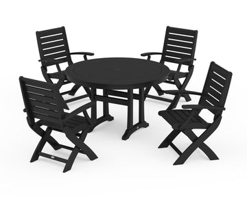 Signature Folding Chair 5-Piece Round Dining Set with Trestle Legs