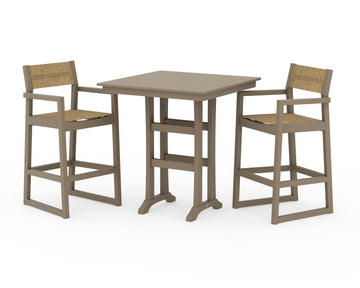 EDGE Sling Arm Chair 3-Piece Farmhouse Bar Set with Trestle Legs