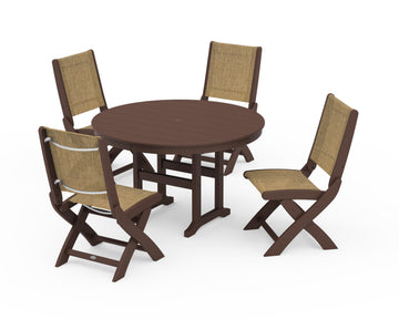 Coastal Folding Side Chair 5-Piece Round Dining Set