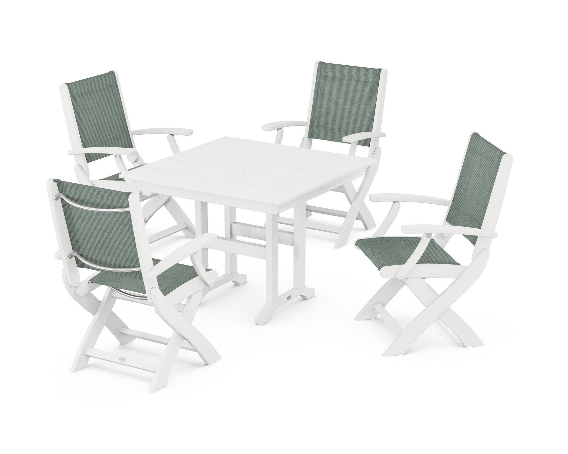 Coastal Folding Chair 5-Piece Farmhouse Dining Set