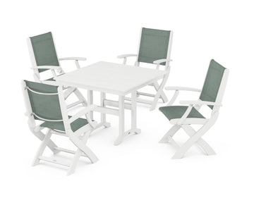 Coastal Folding Chair 5-Piece Farmhouse Dining Set