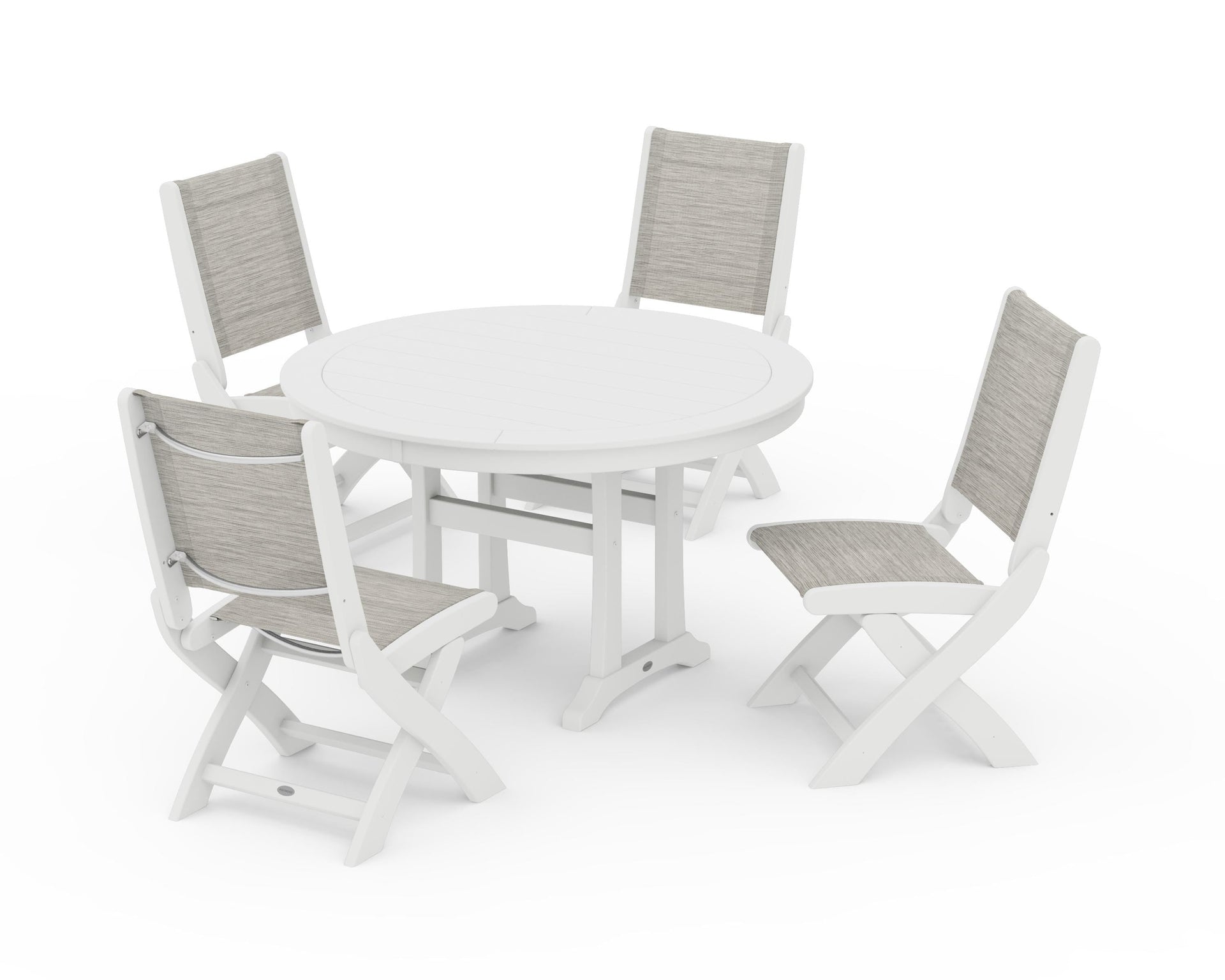 Coastal Folding Side Chair 5-Piece Round Dining Set With Trestle Legs