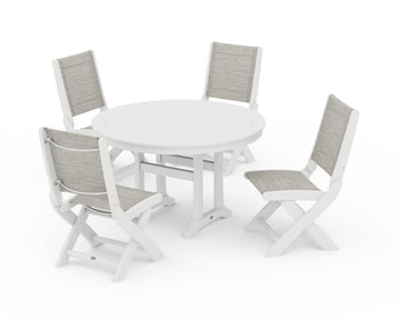 Coastal Folding Side Chair 5-Piece Round Dining Set With Trestle Legs