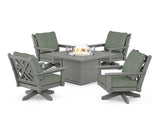 Chippendale 5-Piece Deep Seating Swivel Conversation Set with Fire Pit Table