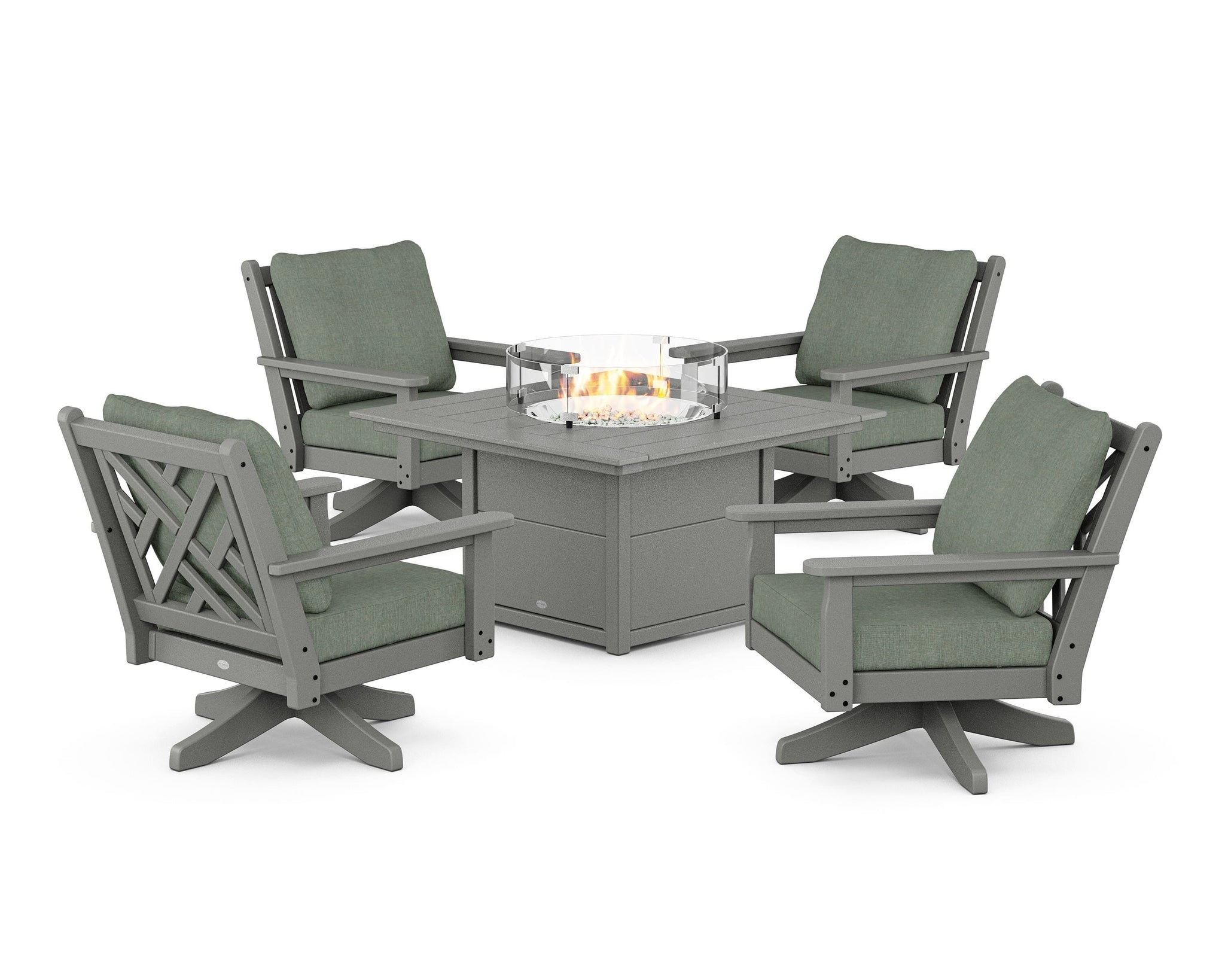 Chippendale 5-Piece Deep Seating Swivel Conversation Set with Fire Pit Table