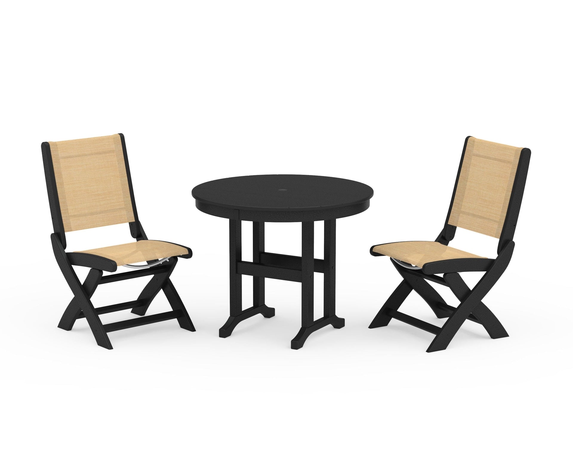 Coastal Folding Side Chair 3-Piece Round Dining Set