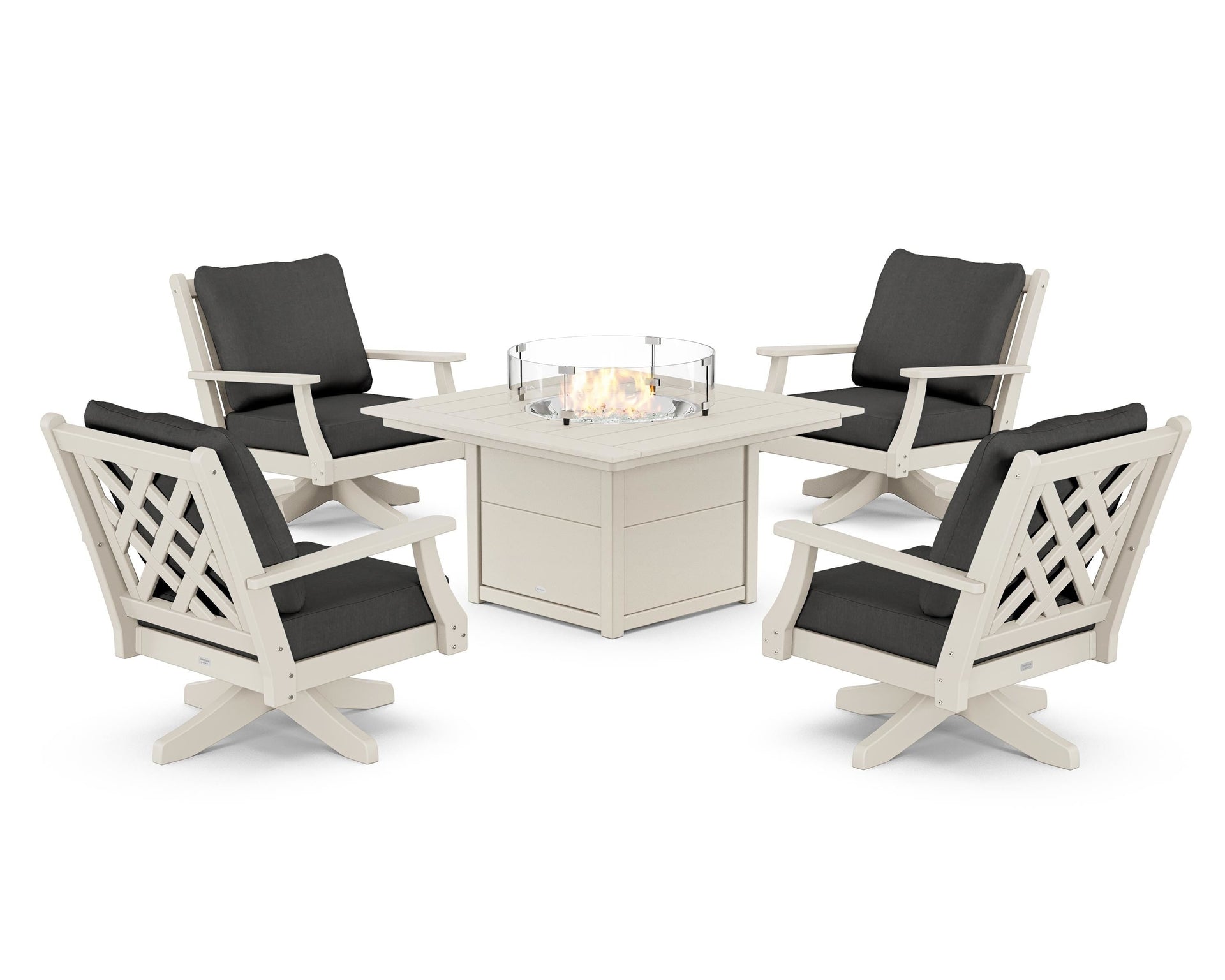 Wovendale 5-Piece Deep Seating Swivel Conversation Set with Fire Pit Table