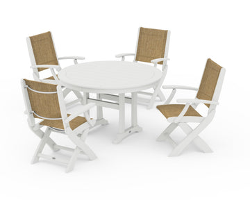 Coastal Folding Chair 5-Piece Round Dining Set with Trestle Legs