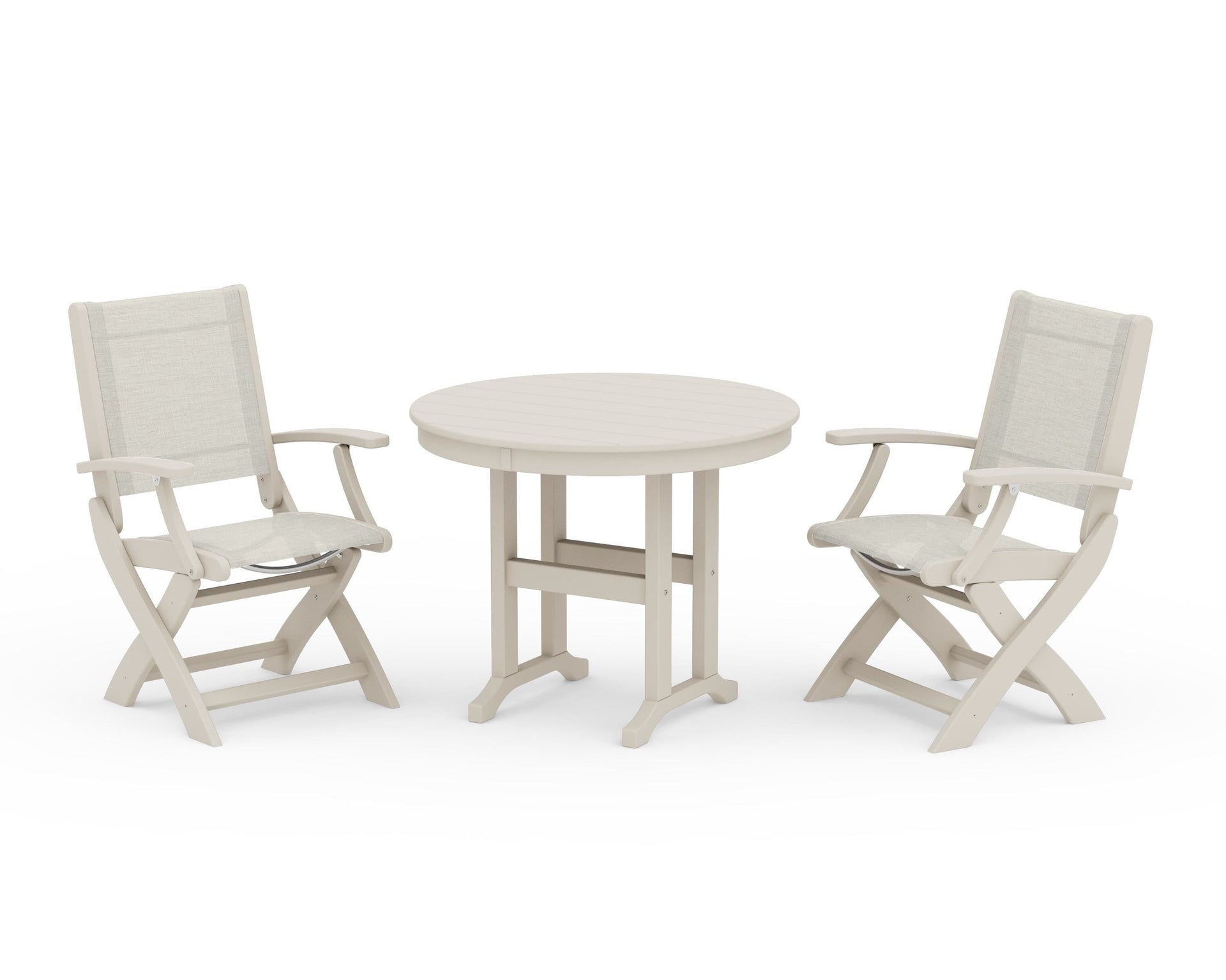 Coastal Folding Chair 3-Piece Round Dining Set