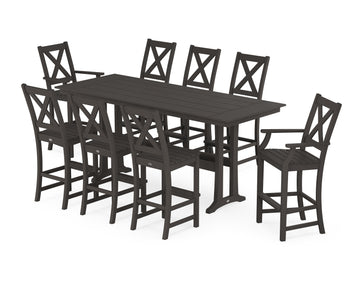 Braxton 9-Piece Farmhouse Bar Set with Trestle Legs