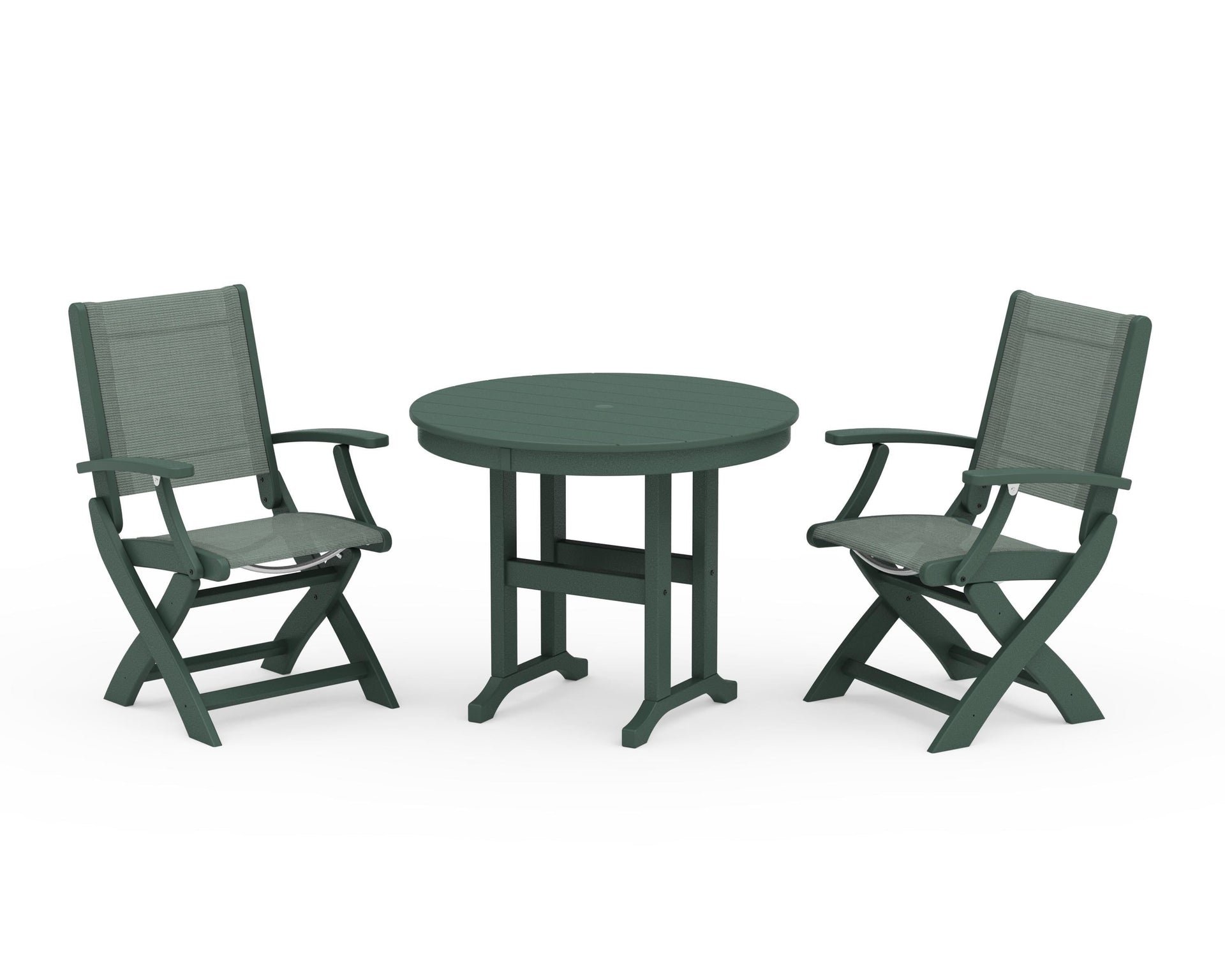 Coastal Folding Chair 3-Piece Round Dining Set