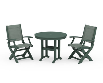 Coastal Folding Chair 3-Piece Round Dining Set