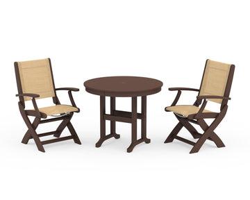 Coastal Folding Chair 3-Piece Round Dining Set