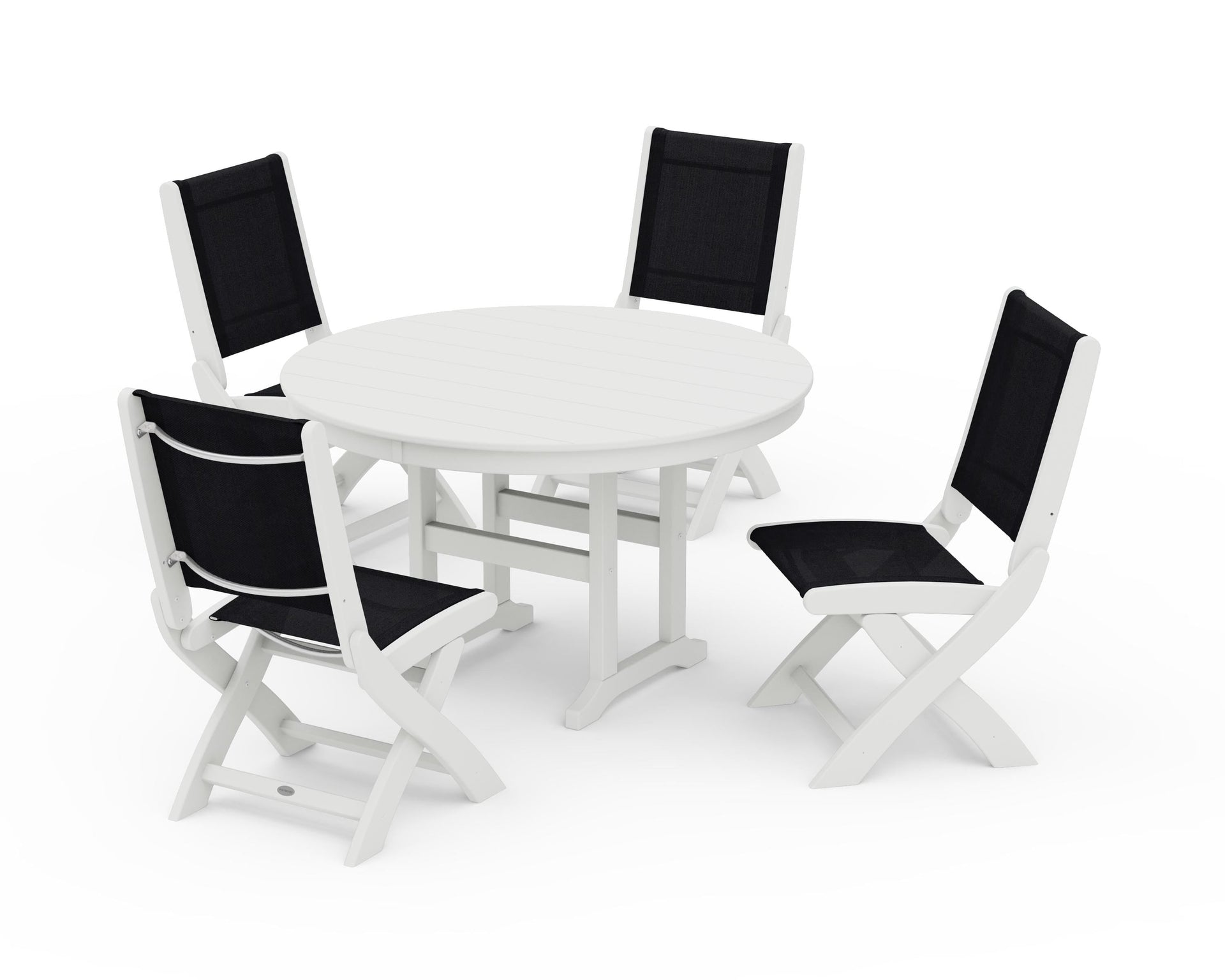 Coastal Folding Side Chair 5-Piece Round Dining Set