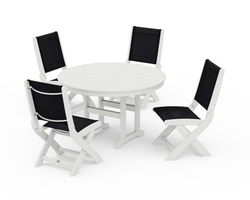 Coastal Folding Side Chair 5-Piece Round Dining Set