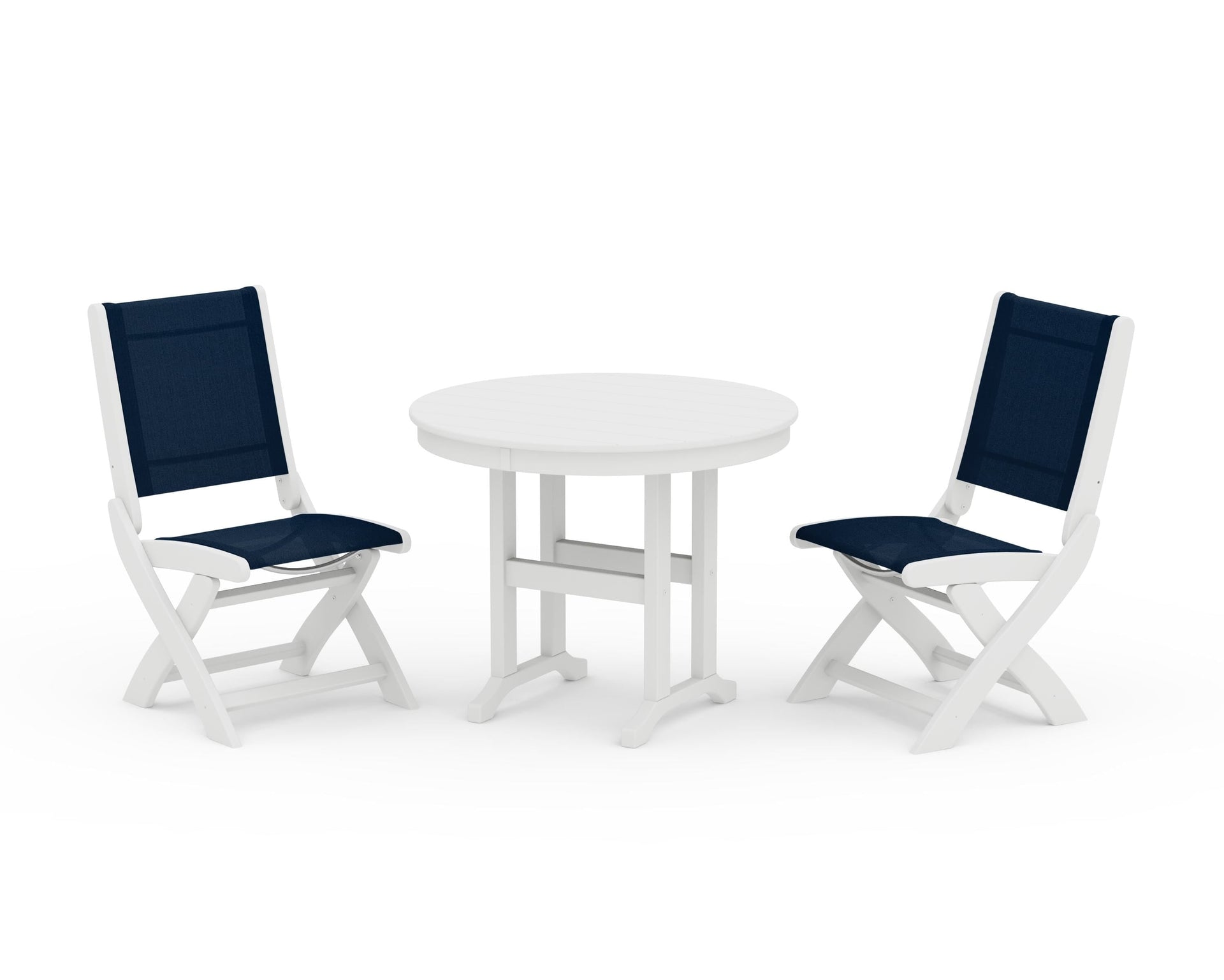 Coastal Folding Side Chair 3-Piece Round Dining Set
