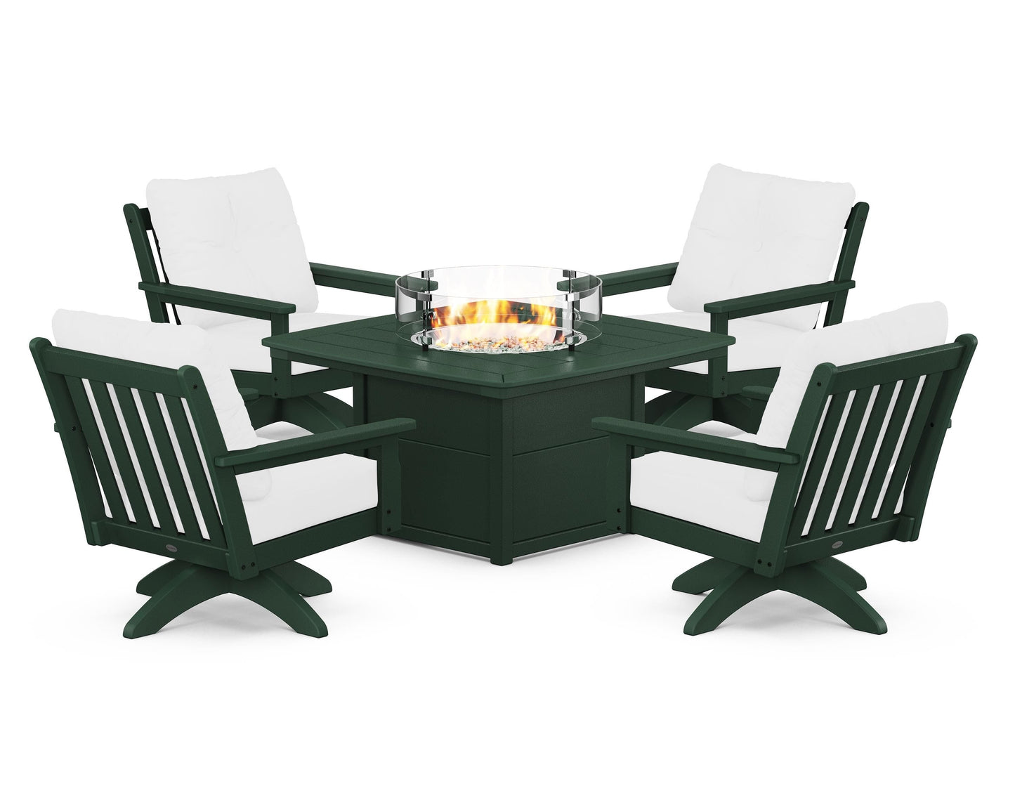 Vineyard 5-Piece Deep Seating Swivel Conversation Set with Fire Pit Table