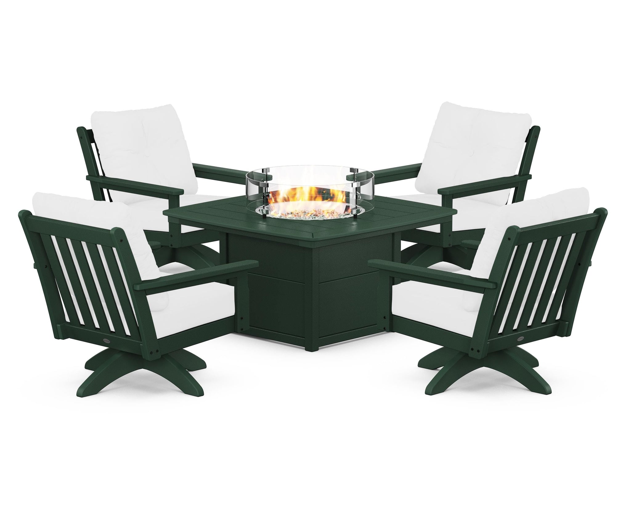 Vineyard 5-Piece Deep Seating Swivel Conversation Set with Fire Pit Table