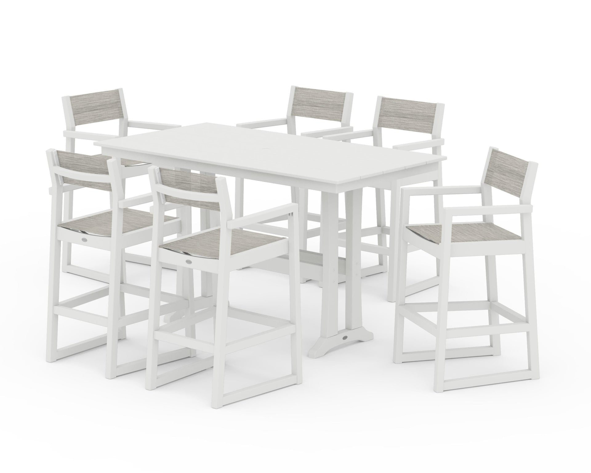 EDGE Sling Arm Chair 7-Piece Farmhouse Bar Set with Trestle Legs