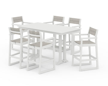 EDGE Sling Arm Chair 7-Piece Farmhouse Bar Set with Trestle Legs