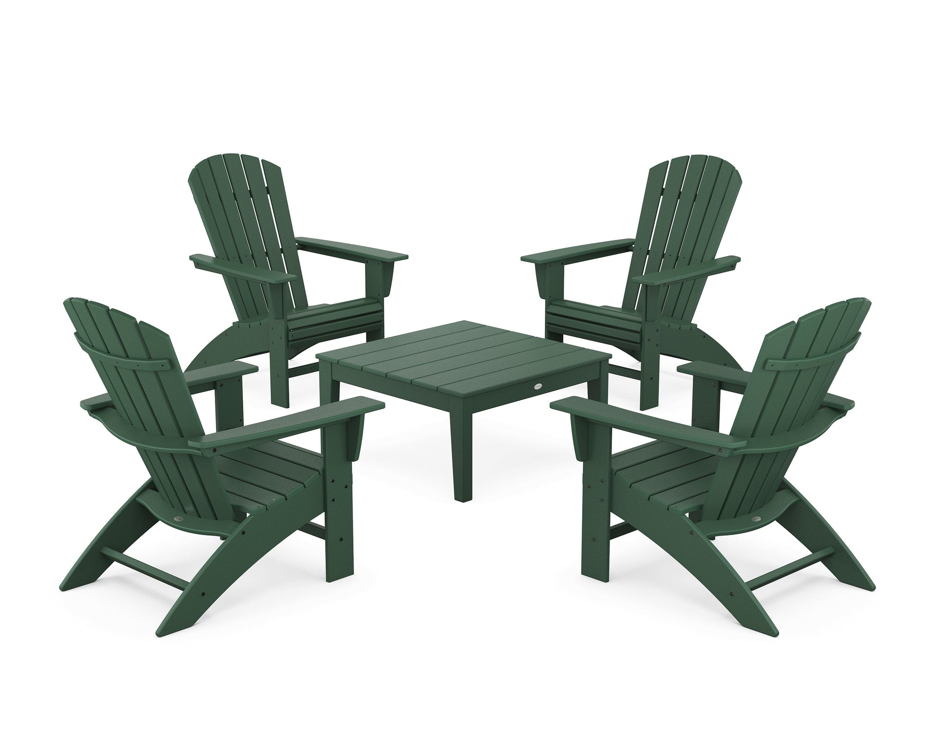 5-Piece Nautical Curveback Adirondack Chair Conversation Set with 36" Conversation Table