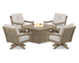 Vineyard 5-Piece Deep Seating Swivel Conversation Set with Fire Pit Table