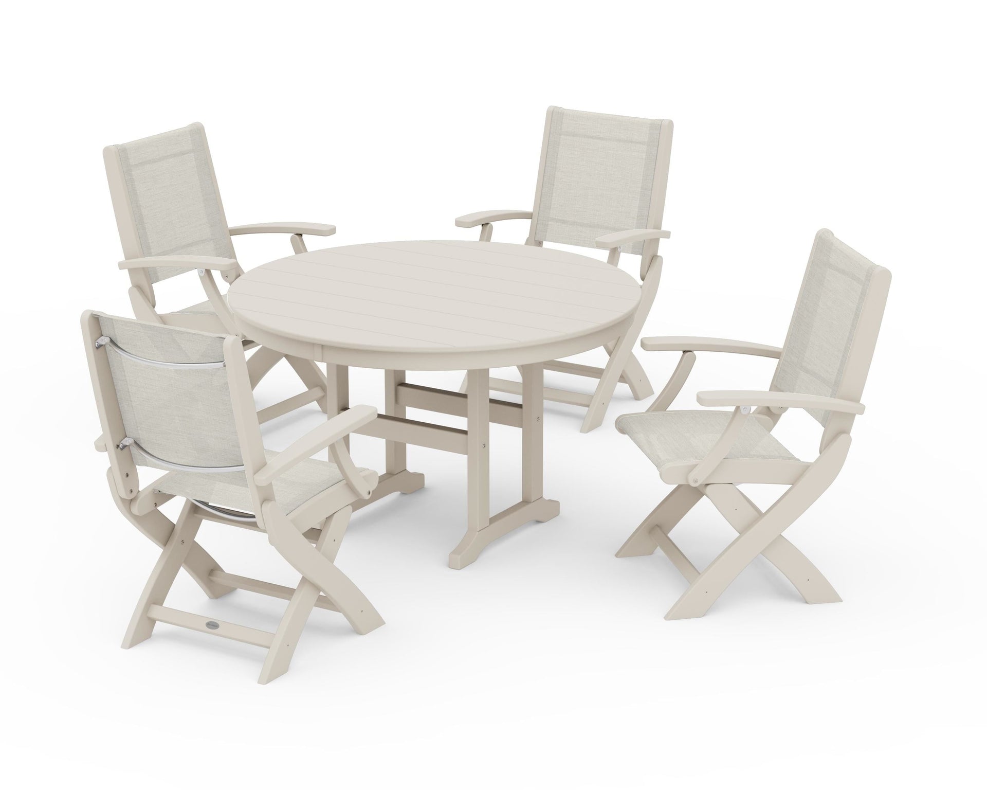 Coastal Folding Chair 5-Piece Round Dining Set