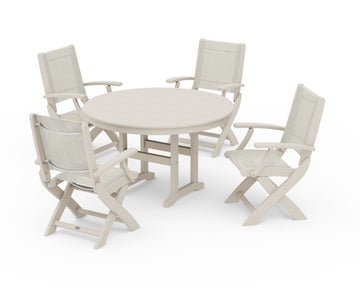Coastal Folding Chair 5-Piece Round Dining Set