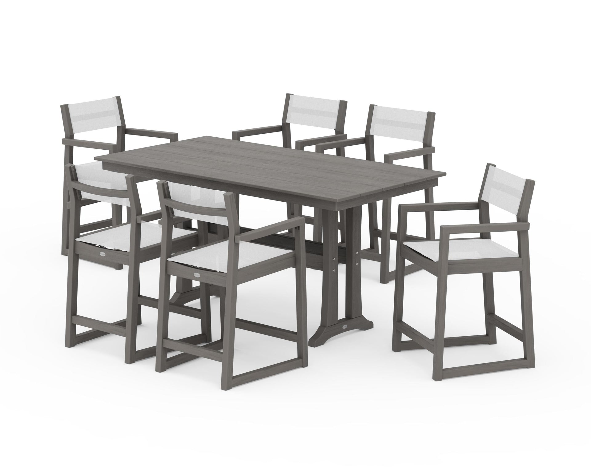 EDGE Sling Arm Chair 7-Piece Farmhouse Counter Set with Trestle Legs