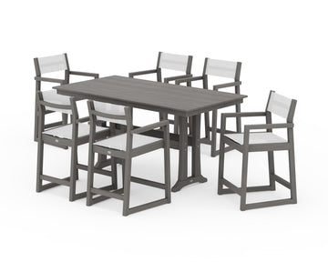 EDGE Sling Arm Chair 7-Piece Farmhouse Counter Set with Trestle Legs