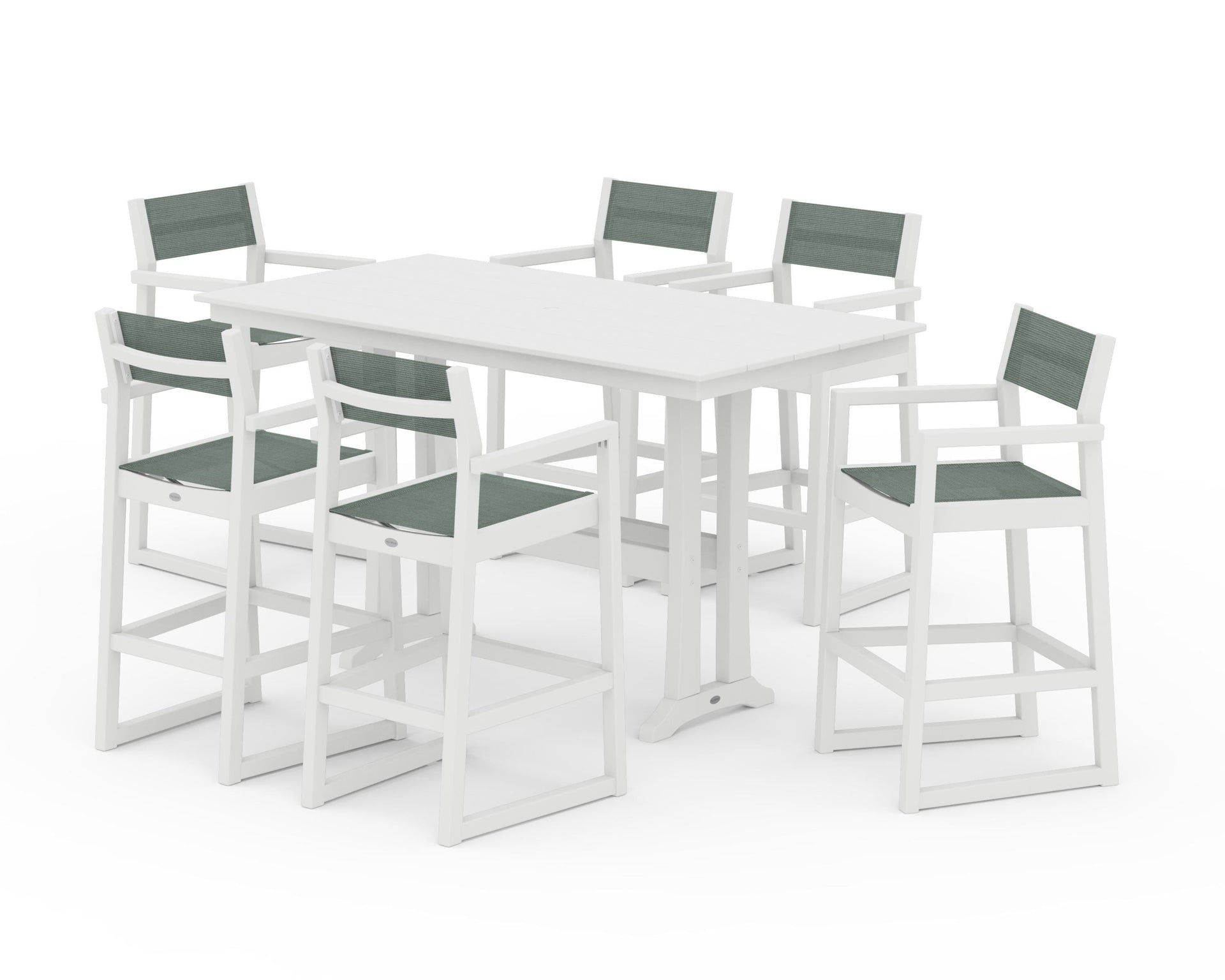 EDGE Sling Arm Chair 7-Piece Farmhouse Bar Set with Trestle Legs