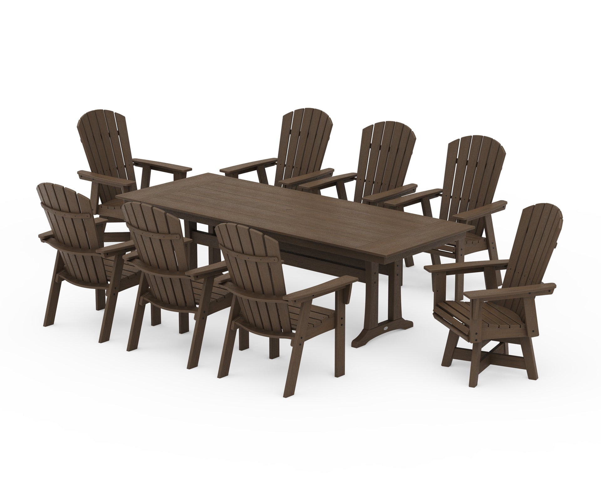 Nautical Curveback Adirondack Swivel 9-Piece Farmhouse Dining Set with Trestle Legs