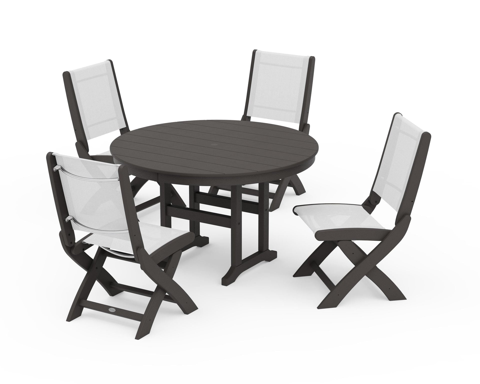 Coastal Folding Side Chair 5-Piece Round Dining Set