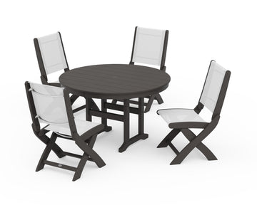 Coastal Folding Side Chair 5-Piece Round Dining Set